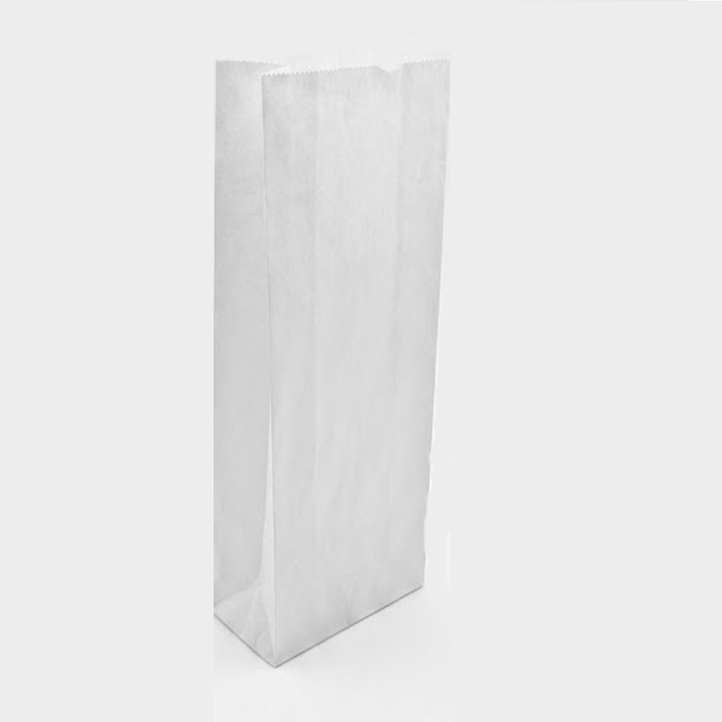 Sac papier SOS kraft blanc à fond plat, format vertical avec ouverture dentelée