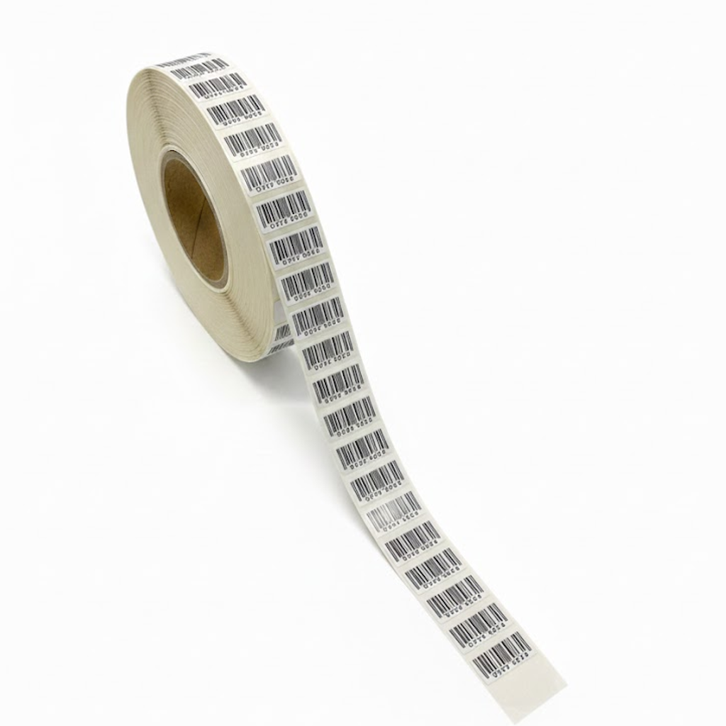 Démonstration de l'utilisation du produit Etq Adhésive couché 34x17mm Neutre Sans Impression sur fond neutre