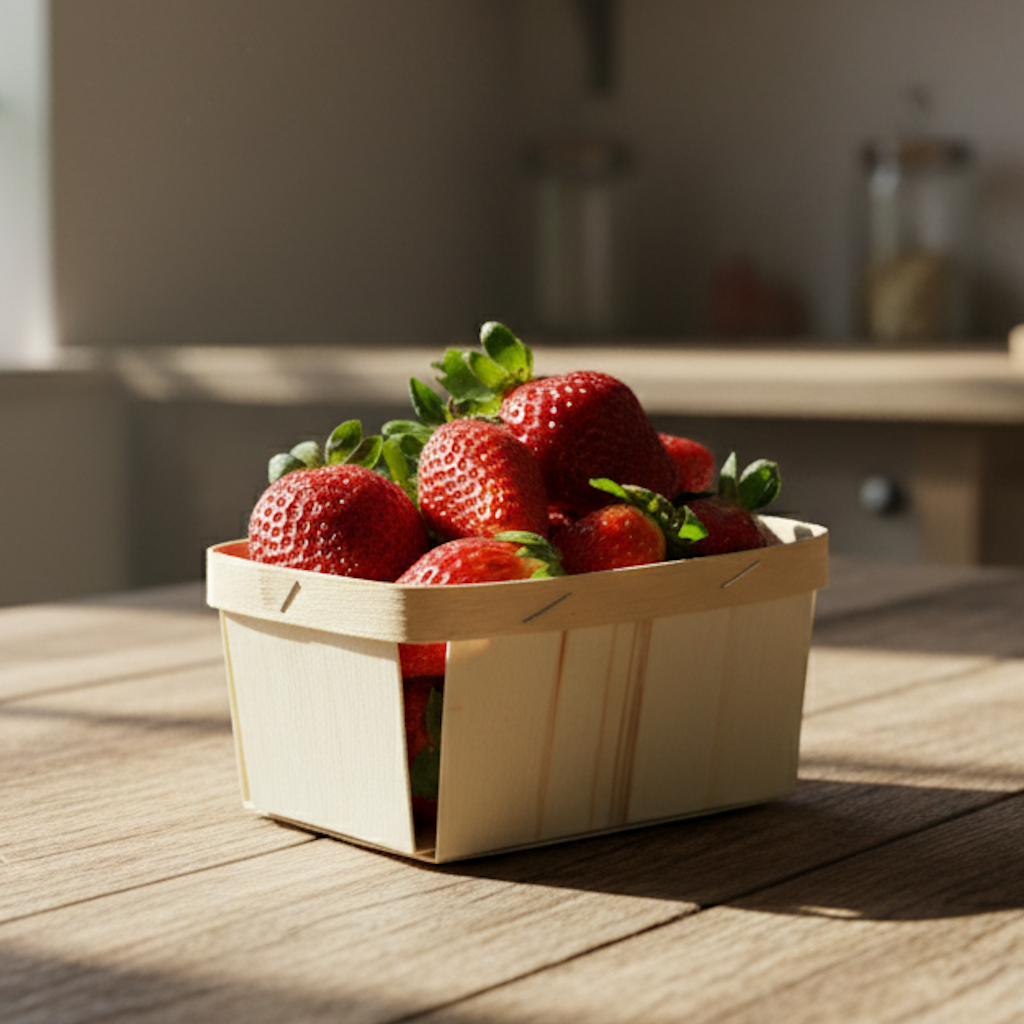 Démonstration de l'utilisation du produit Barquette Bois 160x110x70mm ceinture Neutre - Fraise 500g dans la vie de tout les jours