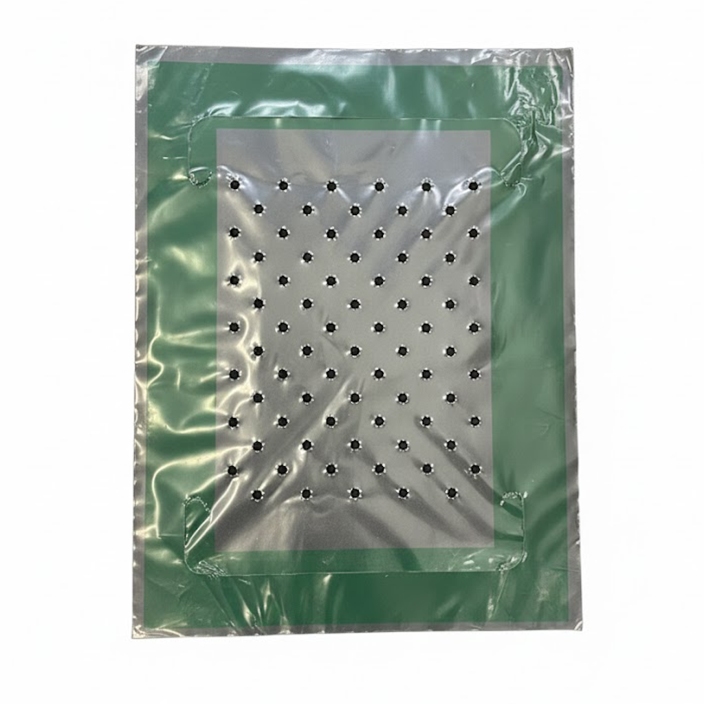 Présentation du produit Coiffe à encoches liseret Vert pour pltx 40x30 sur fond neutre