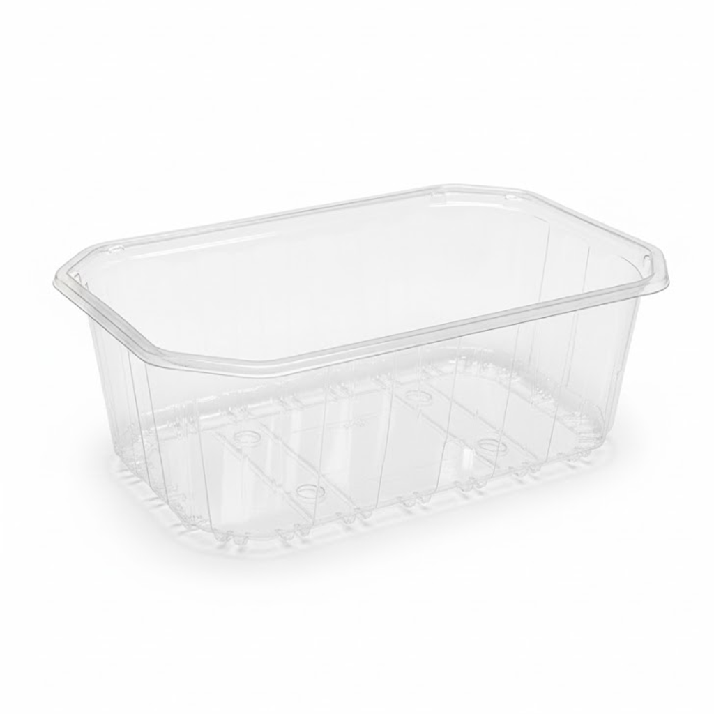 Présentation du produit Barquette RPET 500g 190x115xH68mm sur fond neutre