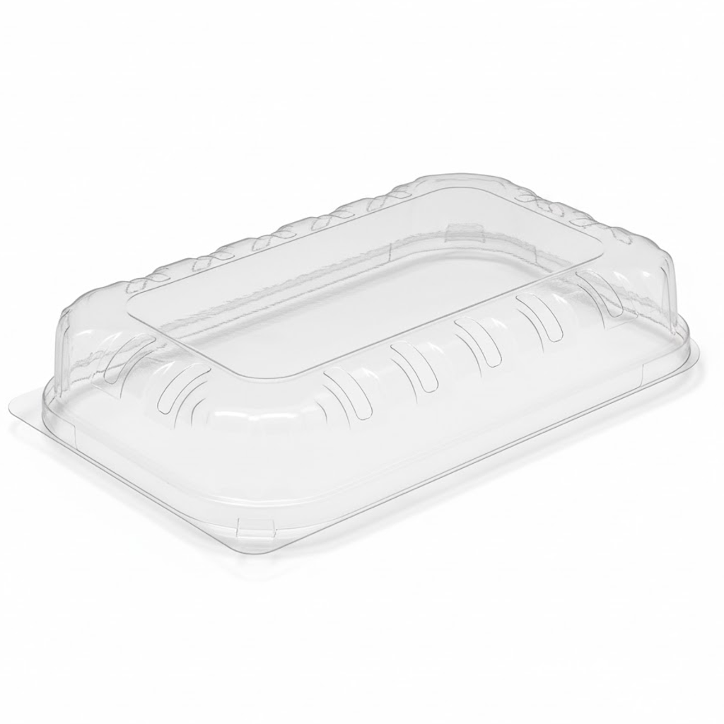 Présentation du produit Couvercle pour Barquette plastiqueRPET 500g 193x118xH35 sur fond neutre