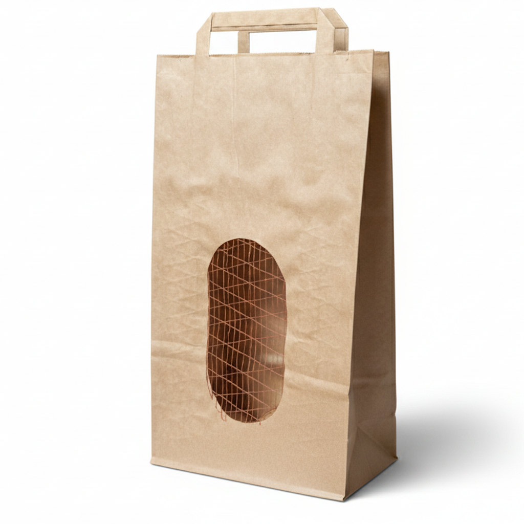 Présentation du produit Sac Papier Fenêtre Filet Ecru 2.5kg sur fond neutre
