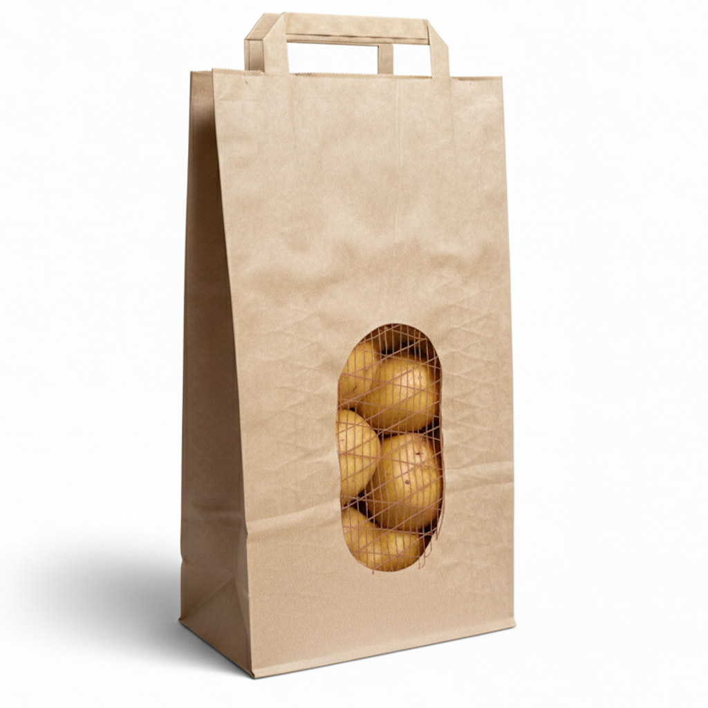 Démonstration de l'utilisation du produit Sac Papier Fenêtre Filet Ecru 2.5kg sur fond neutre