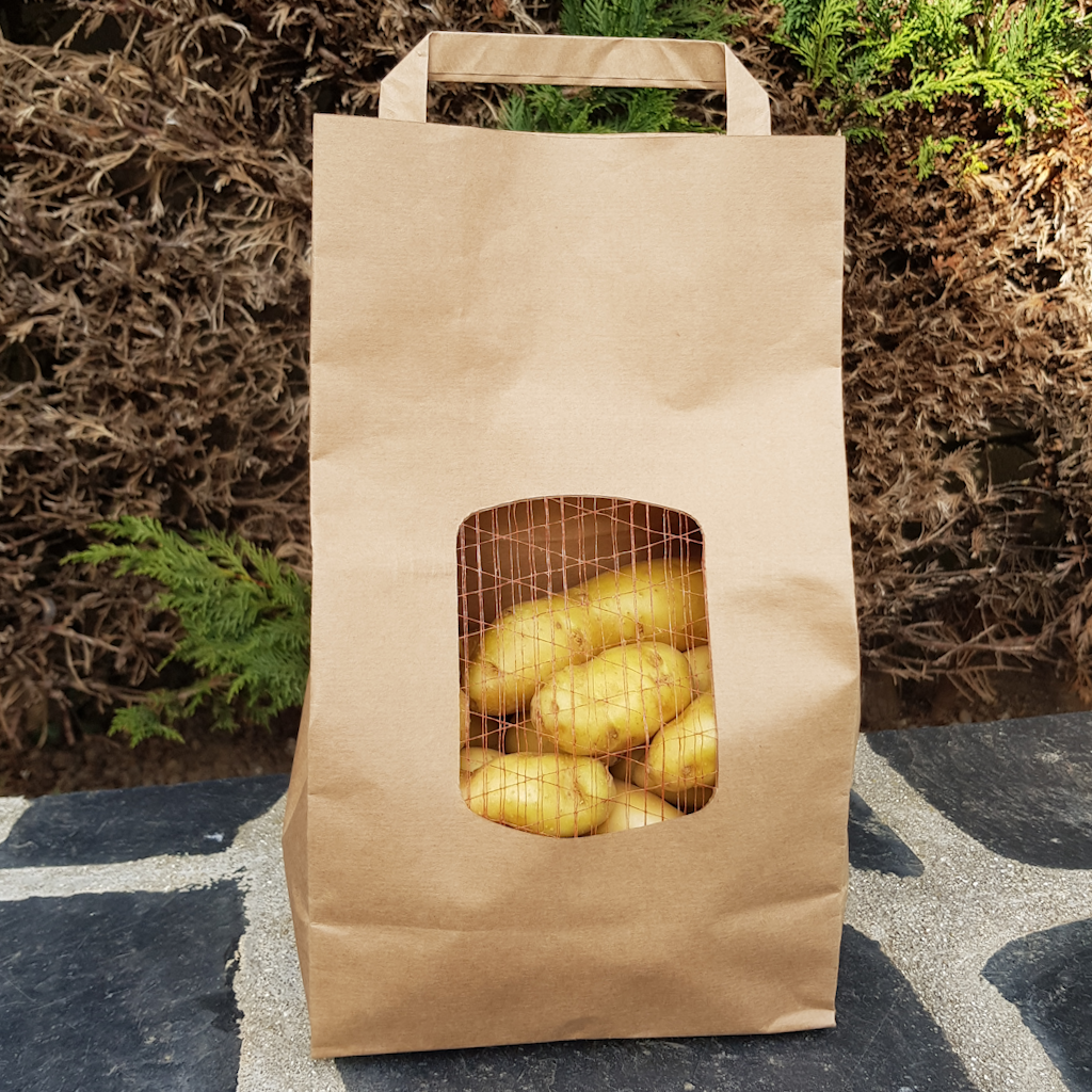 Démonstration de l'utilisation du produit Sac Papier Fenêtre Filet Ecru 2.5kg remplit de pomme de terre