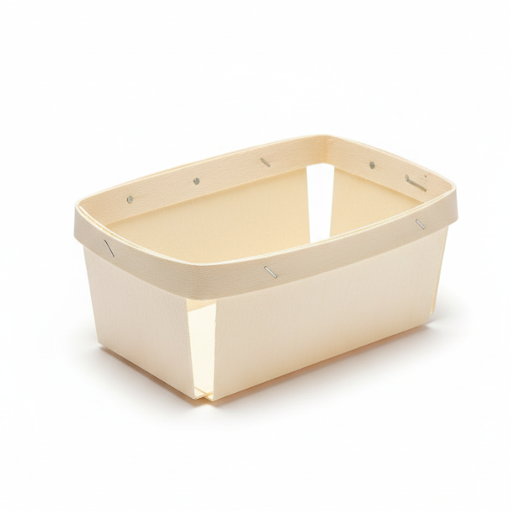 Présentation du produit Barquette Bois 130x90x55mm ceinture Neutre - Fraise 250g sur fond neutre