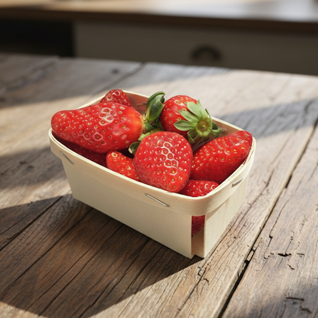 Démonstration de l'utilisation du produit Barquette Bois 130x90x55mm ceinture Neutre - Fraise 250g dans la vie de tout les jours