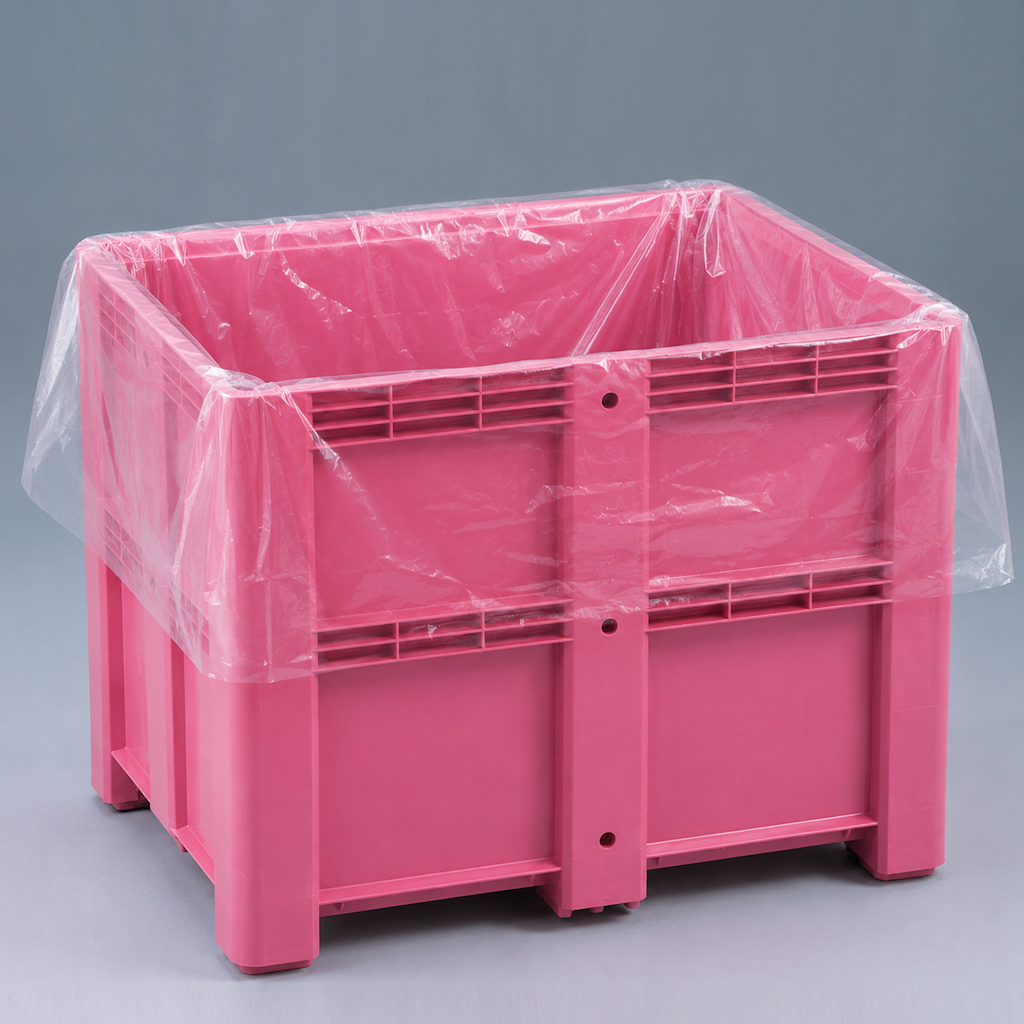 Photographie d’une housse transparente pour mettre à l’intérieur d’un palox ou d’une caisse plastique.