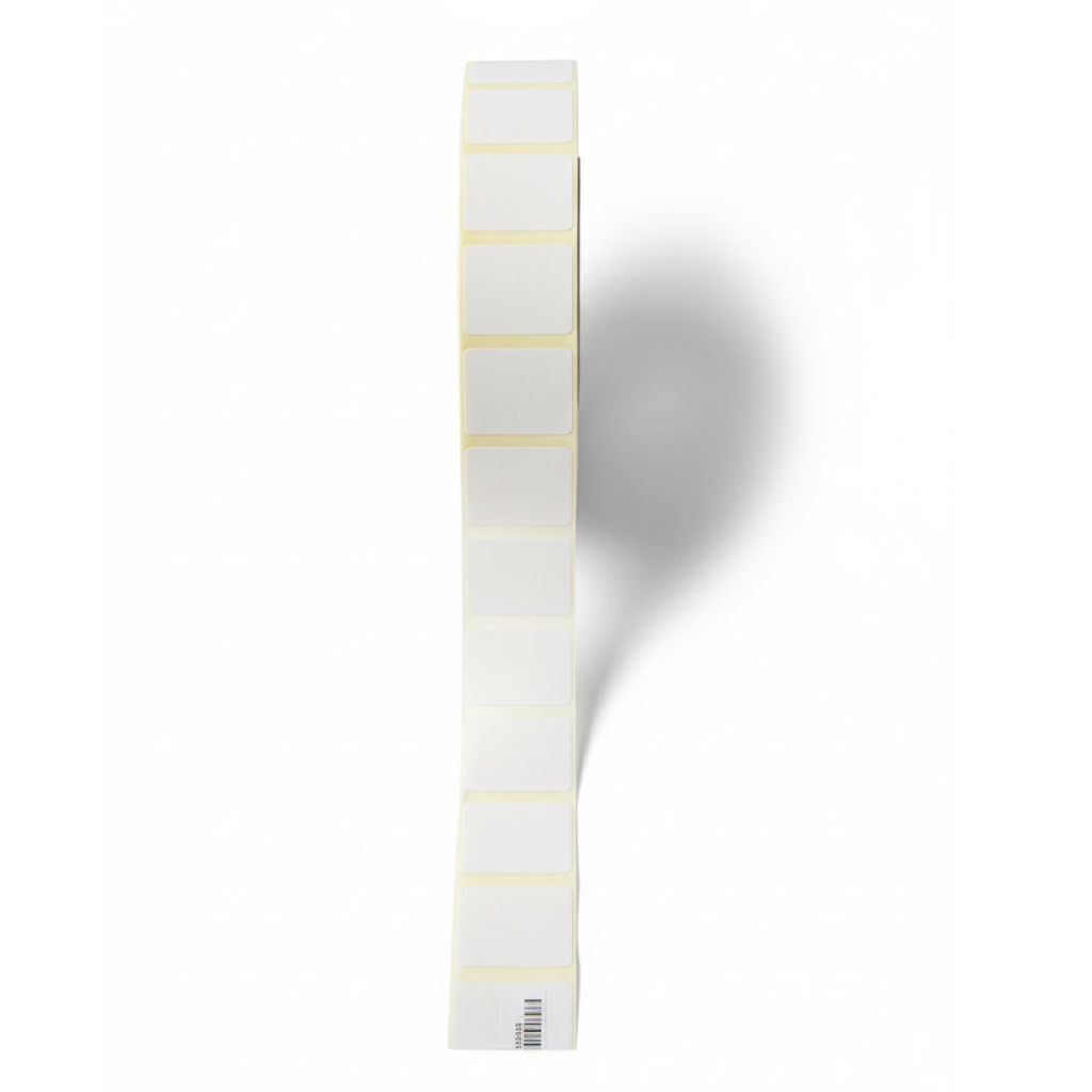 Présentation du produit Etq Adhésive 35x30mm Velin Neutre Blanche sur fond neutre
