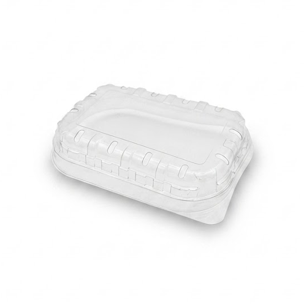Couvercle plastique transparent rectangulaire avec rebords crantés pour barquette 125g